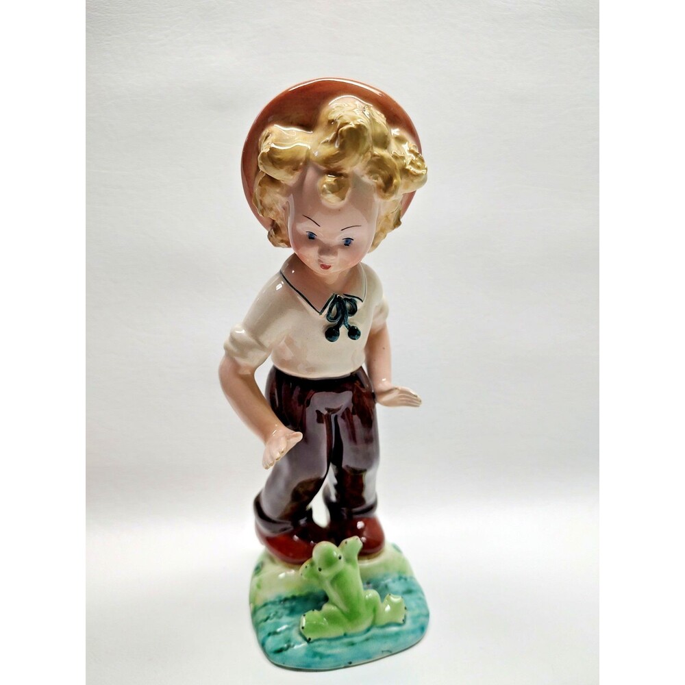Vintage Blonde Blue Eyes Boy Figurine with Frog Italy Italian 7-1/2" Tall
